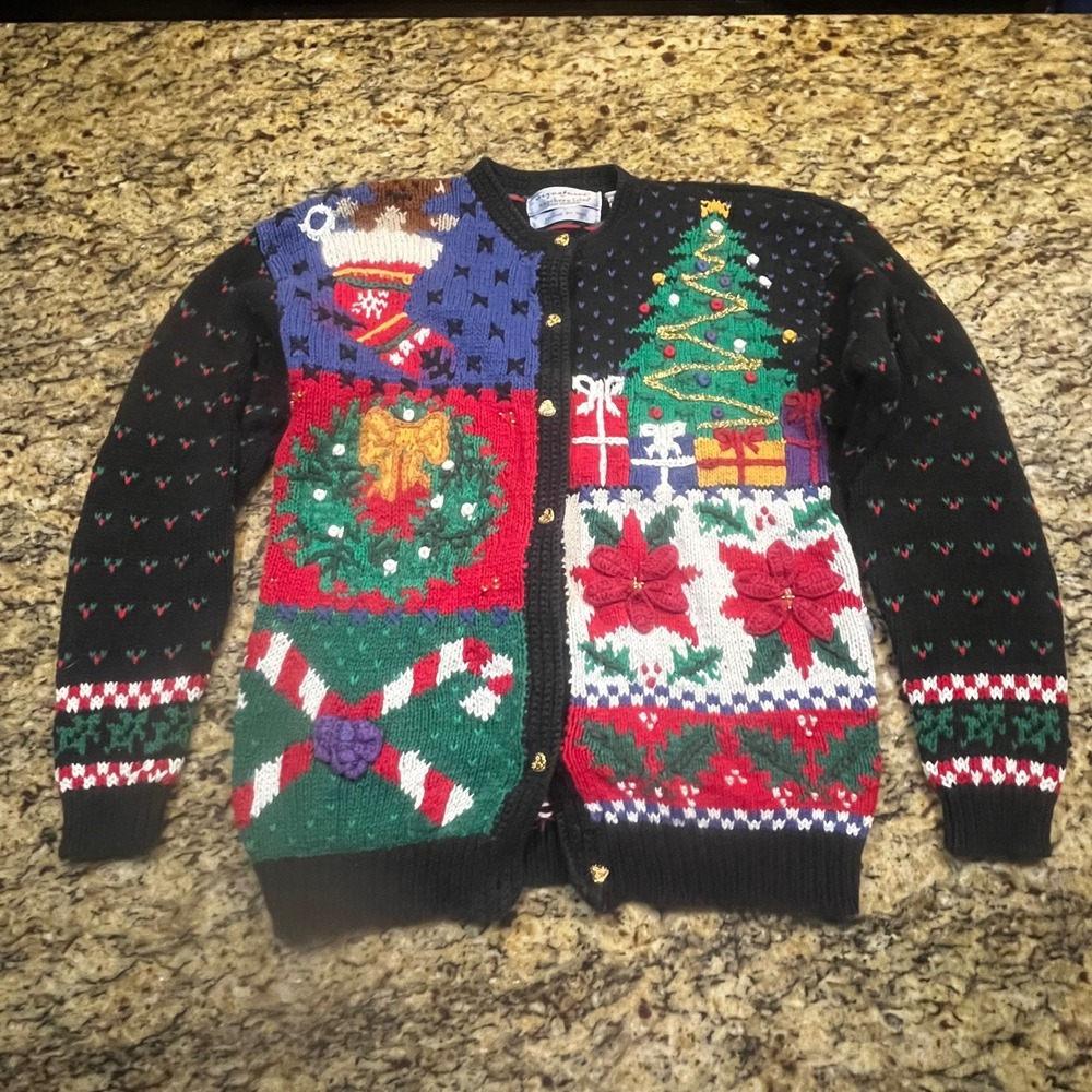 Signatures Northern Isles Christmas Cardigan Sweater Hand Knit Vintage Womens S